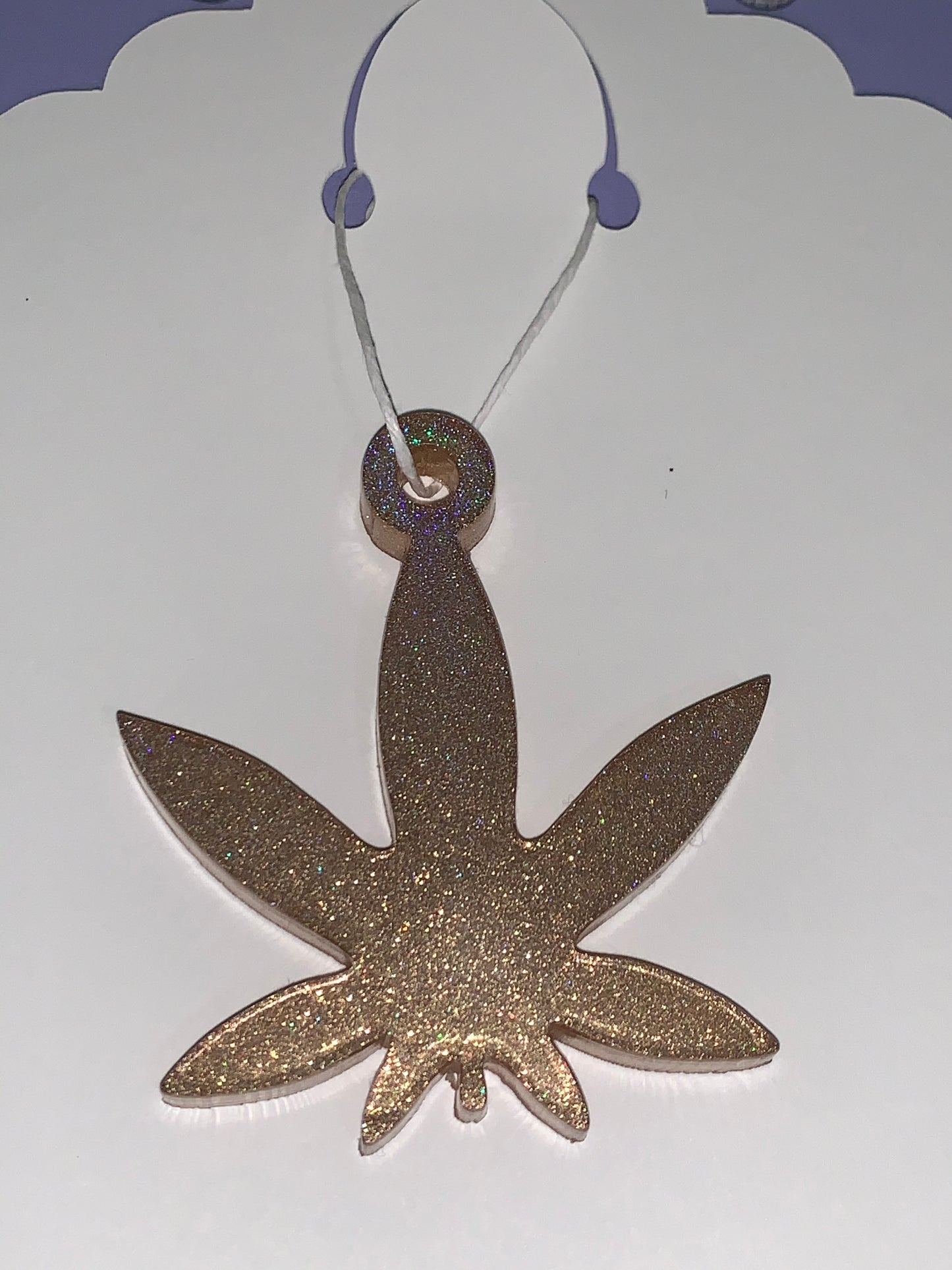 Gold Holographic cannabis leaf Resin Dangle on hemp Cord