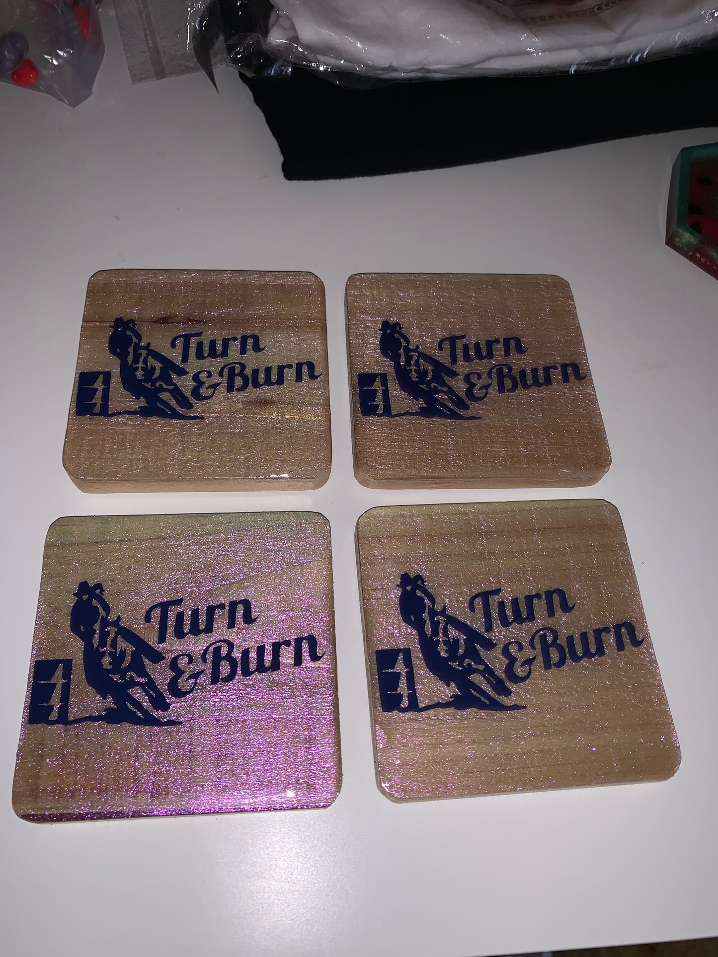 Turn & Burn Barrel Racer Wooden Colorshift Glaze Coaster Set