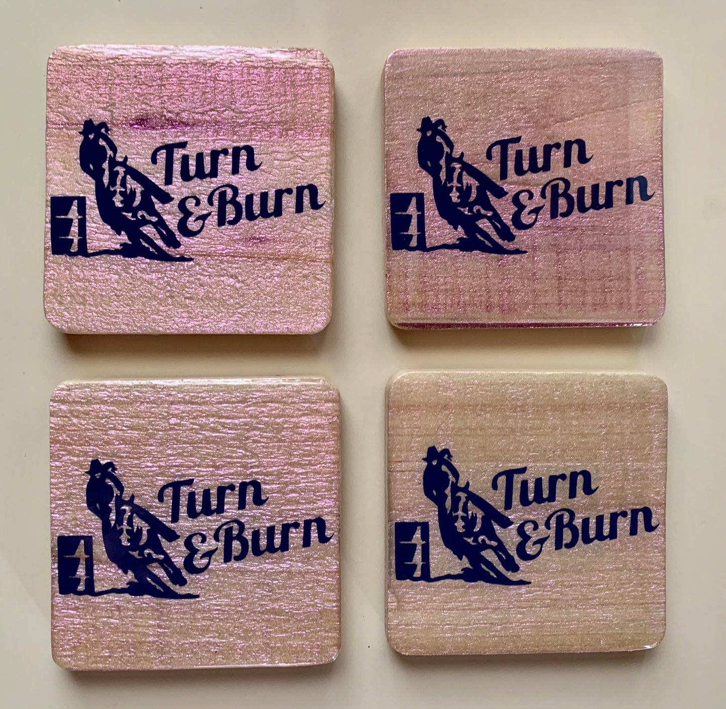 Turn & Burn Barrel Racer Wooden Colorshift Glaze Coaster Set